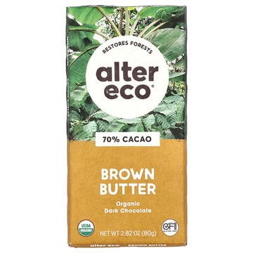 Alter Eco, 有機黑巧克力，褐色黃油，70% 可可，2.82 盎司（80 克）