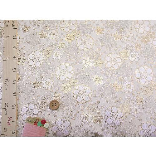 金襴生地(金らん)きらめき桜(白) 10cm単位 切り売り