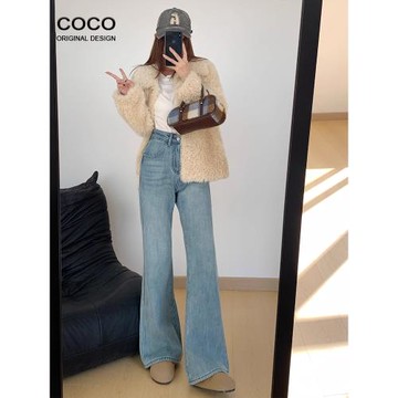 淺藍不貼腿微喇牛仔褲女2025春秋新款寬松顯瘦垂感休閑高腰喇叭褲