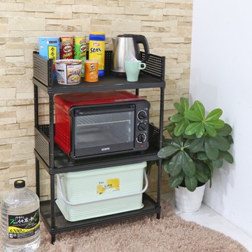 【品樂生活】35X60X90CM 耐重菱形網圍籬款三層架 烤漆霧黑/六分管/置物架/波浪架/收納架/鐵架