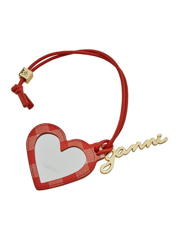 Red Heart Shaped Mirror With Logo Lettering Charm In Tech Fabric And Leather Woman