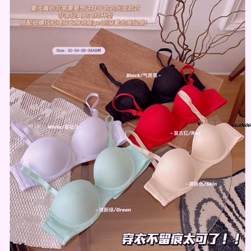 純欲風無肩帶一體防滑防掉收副乳夏季聚攏隱形文胸抹胸馬克龍色 vkii