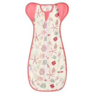 Kori Deer 可莉鹿 清新北歐風竹節棉網眼透氣嬰兒蝴蝶型包巾 砂石海星 L可伸袖(8-12kg) 1入  粉紅色