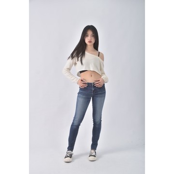 (M) uniqlo丹寧牛仔質感棉質藍色長褲二手衣