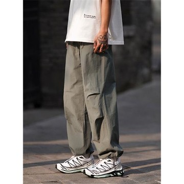 美式機能風沖鋒褲男夏季薄款潮牌速干休閑長褲寬松直筒抽繩工裝褲