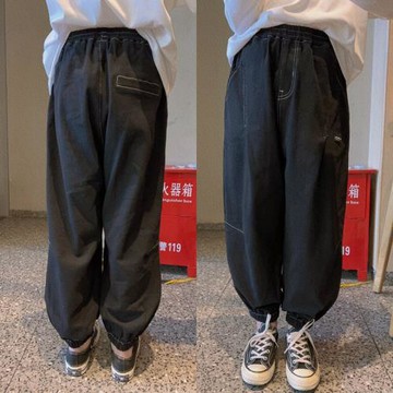童裝小學生男孩黑色磨毛加厚褲子