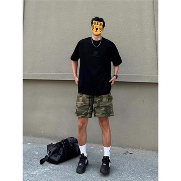 美式伐木迷彩短褲男夏季鉚釘設計感運動褲子潮牌寬松工裝五分中褲