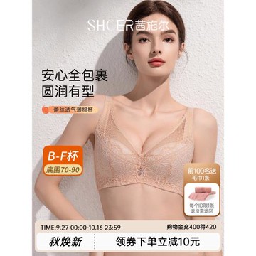 茜施爾大胸顯小內衣女薄款聚攏收副乳防下垂蕾絲大碼調整型內衣