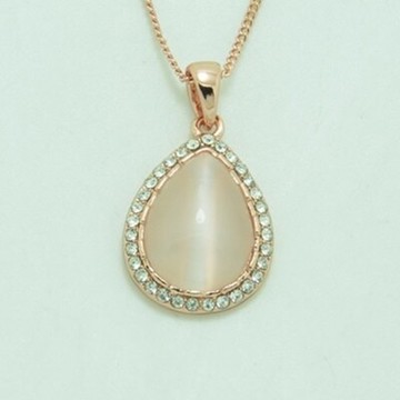 [米蘭精品] 玫瑰金項鍊貓眼石吊墜-時尚高貴鑲鑽精美情人節生日禮物女飾品73kt30