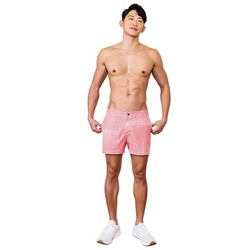 ST10-短版印花海灘褲/ 迷格紅 Stonewashed maze pattern