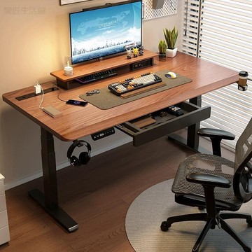 ??快速出貨?? 附發票 電腦桌 辦公桌 工作桌 書桌 學習桌 臥室桌子 學習桌 電動升降桌帶抽屜 實木電腦桌椅可升降 家用學習辦公桌電競桌工作臺