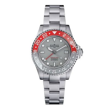 DAVOSA 161.592.50 TERNOS GMT LUCENT 紅&灰雙色立體GMT藍寶石水晶錶圈 不鏽鋼TriaLink 三板錶帶 40mm