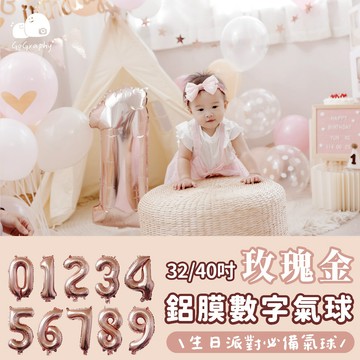 現貨秒出｜玫瑰金 數字氣球 鋁箔氣球 生日氣球 慶生氣球 生日 派對 主題氣球 生日派對 慶生派對｜GoGraphy