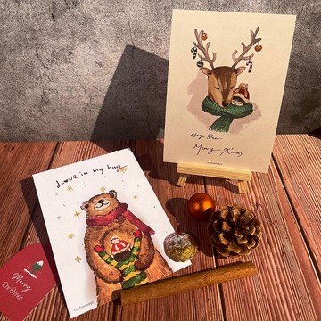 快速出貨 l 杜千說 - 聖誕手繪明信片四入套組 l 森林動物款