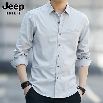 Jeep吉普長袖襯衫男士春季新款潮流百搭帥氣休閑工裝襯衣外套男