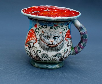 馬克杯和碟子 Cheshire Cat Mushroom 帶蓋馬克杯 Wonderland 杯子 繪畫精美