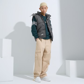 寒冬送暖連帽羽絨背心(中灰色)-男