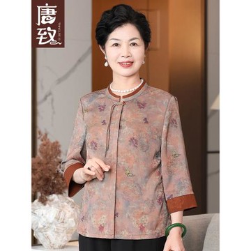 中老年媽媽夏裝七分袖新中式國風襯衫女老人奶奶太太夏季薄款衣服
