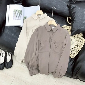 時尚女裝長袖方領襯衫上衣 J#181入