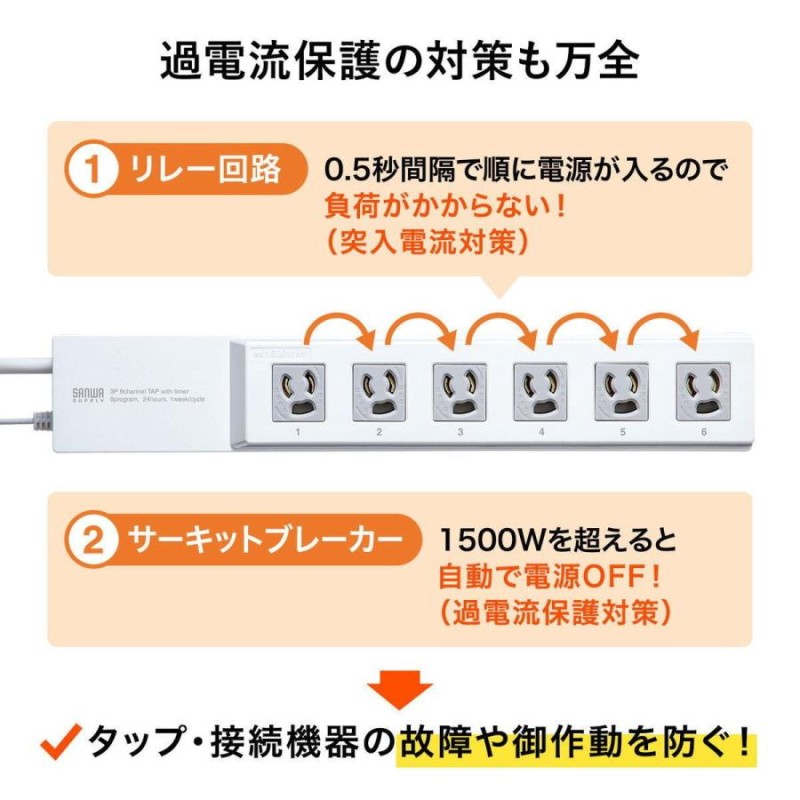 サンワサプライ タイマー付きタップ 6個口 TAP-RT1 返品種別A | LINE