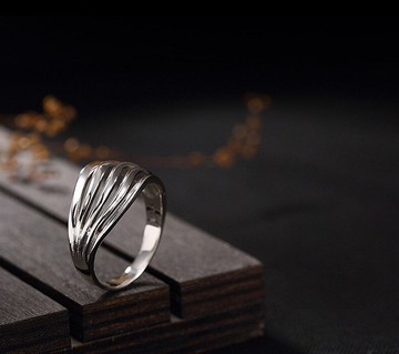 真正的 925 純銀高級珠寶空心多條紋民族手指戒指