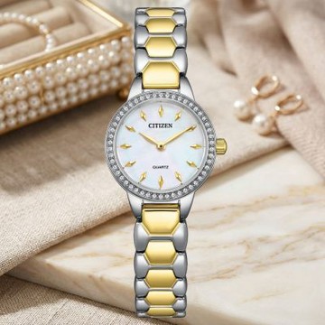 CITIZEN星辰 LADY S系列 白蝶貝 晶鑽腕錶 錶 手錶 送禮 24mm / EZ7014-55D