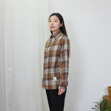 Hana Mokuba 清新休閒磨毛格紋襯衫