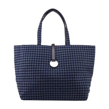agnes b. 圓牌格紋棉布手提包-大/藍