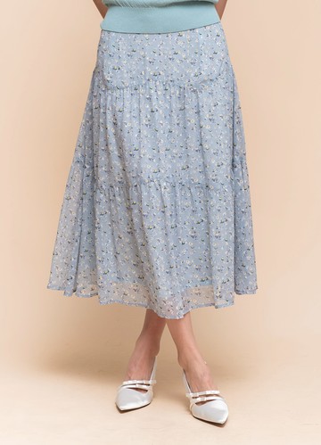 浪漫憧憬印花切接層次褶裙