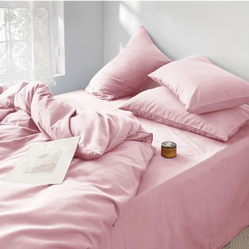 Aaron艾倫生活家 經典素色舒柔棉床包被套3件組  被套 + 床墊套 + 枕套  單人  嬰兒粉