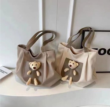 側背包包包小熊單肩休閑百搭帆布包上課通勤托特【步行者戶外生活館】P