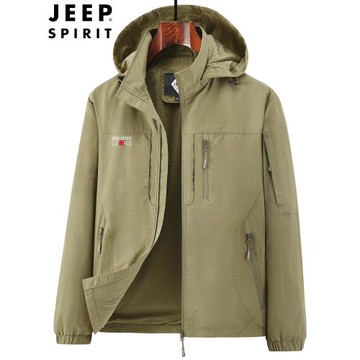JEEP吉普春秋薄款夾克男裝戶外速干工裝多口袋休閑沖鋒風衣外套潮
