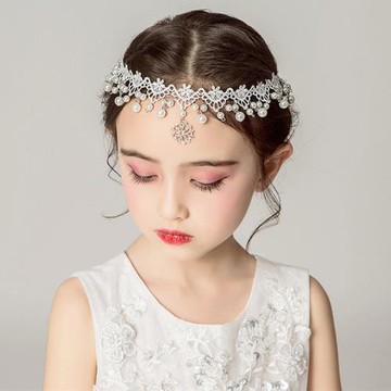 兒童皇冠額頭鏈頭飾公主女童王冠發箍韓國超仙發飾小孩生日眉心墜