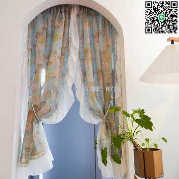 【卓越優選館】小清新碎花紗簾 小窗戶裝飾窗簾 免打孔隔斷長簾 魔術貼自粘半簾門簾