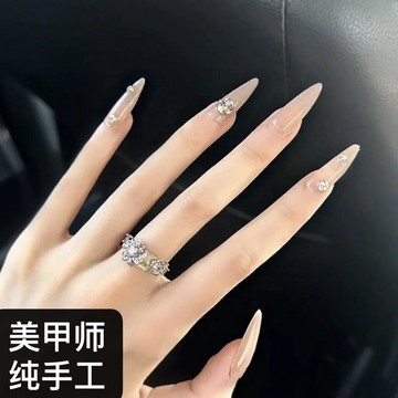 美甲新品 【純手工】新款閃鉆華妃裸色穿戴甲高級長尖顯白小紅書輕奢氣質 指甲 指甲貼 指甲貼片 穿帶甲片 美甲