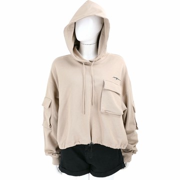 MSGM 多口袋伸縮下襬卡其連帽棉質長袖運動衫 大學T(女款)