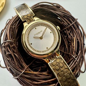 COACH 蔻馳女錶 26mm 金色圓形精鋼錶殼 銀白簡約, 中二針顯示錶面款 CH00281