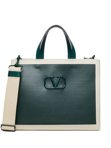 Valentino Garavani - VLogo Signature tote bag - men - Cotton/Linen/Flax/Calf Leather/Linen/Flax/Metal/Calf Leather/Polyester/Zamak/Cotton - One Size -