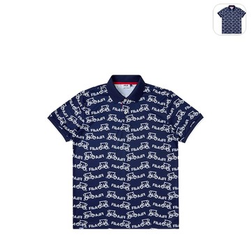 【FILA】男性 GOLF 高爾夫 滿版塗鴉 短袖POLO衫-丈青 1POY-2804-NV