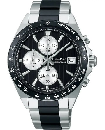 SEIKO 直條紋三眼計時男錶 41mm (黑)