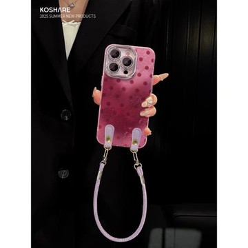 適用蘋果17promax手機殼16新女款15promax波點愛心暈染掛繩iPhone14小眾13全包鏡頭膜錫紙冰川紋12秋冬高級感