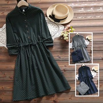 森女風文藝繫帶腰連身裙(3色S~2XL)【OREAD】【限定加碼✿全館滿額再折】