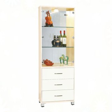 文創集-南亞塑鋼     宮本  南亞塑鋼2.1尺雙開玻璃門下三抽中高展示櫃/收納櫃(內置LED透射燈)-62x40.8x152.6cm免組