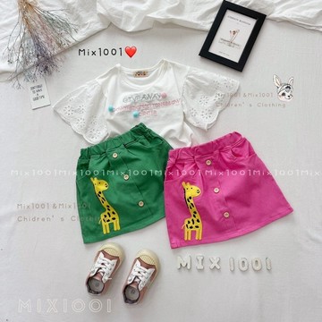 ❤️✨🦒🦒長頸鹿貼布造型排釦裙✨兒童排釦造型動物短裙 5-17