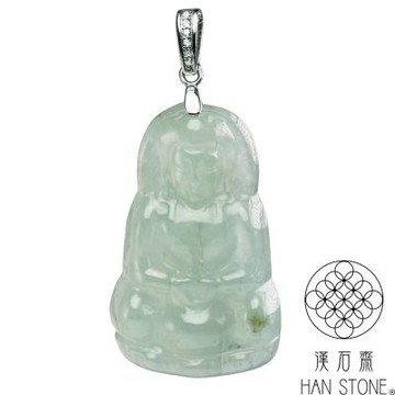 【漢石齋】天然翡翠A貨 小觀音玉佩吊墜 冰種飄花(19*32*6mm)