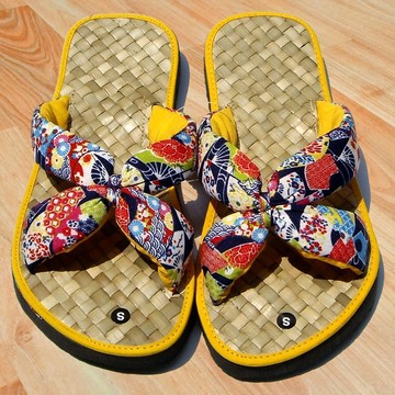 和風花漾手工草編拖鞋-黃色套式