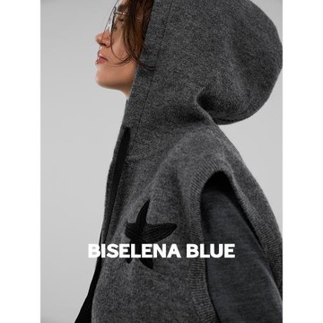 貝茜妮法式學院風灰色復古刺繡連帽馬甲女裝2024冬季新款針織上衣