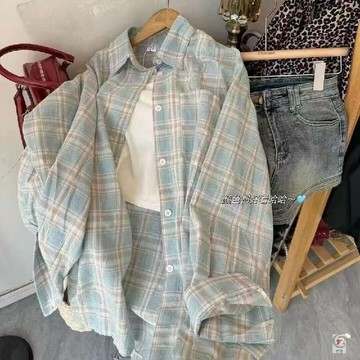 🎈流行女裝🎈ZHIBAOBI新款格子襯衫慵懶格紋遮肉襯衣寬鬆上衣顯瘦防曬開衫長袖