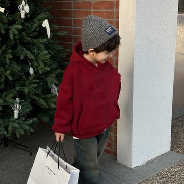 兒童連帽衛衣秋冬新款加絨加厚男女寶寶衛衣紅色中大童拜年上衣服