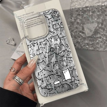 現貨🔥線條小貓 羽紗蘋果18 pro max創意iphone 17 手機殼16韓系15可愛14簡約13質感12防摔11